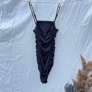 FREE PEOPLE On Your Side scrunched black bodysuit